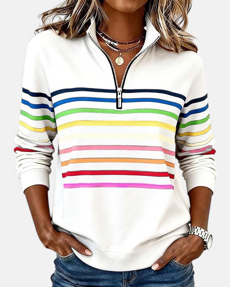 Corinelle - Sweatshirt de meio fecho às riscas e toque suave