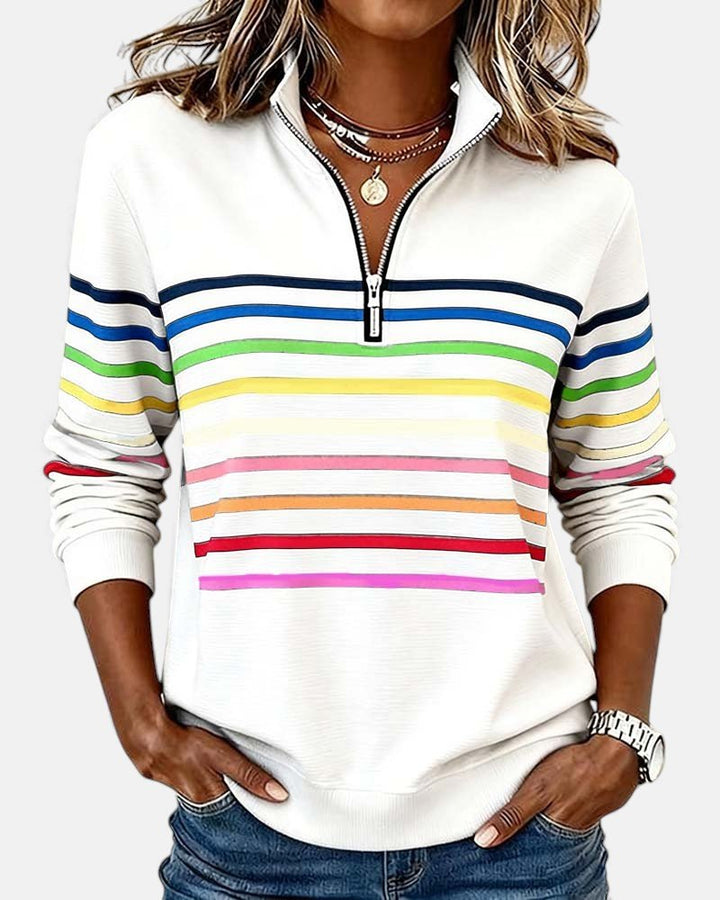 Corinelle - Sweatshirt de meio fecho às riscas e toque suave