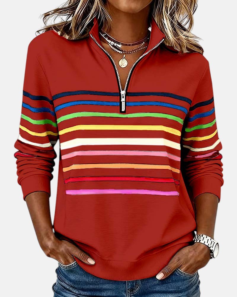 Corinelle - Sweatshirt de meio fecho às riscas e toque suave