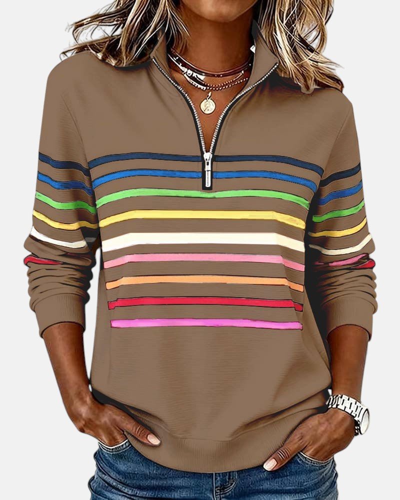 Corinelle - Sweatshirt de meio fecho às riscas e toque suave