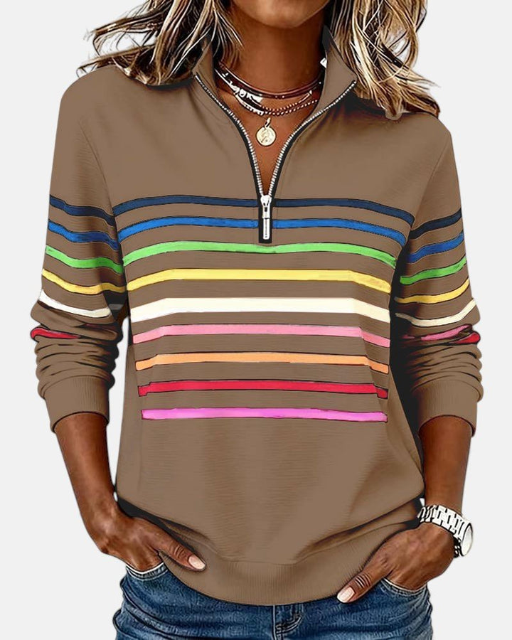 Corinelle - Sweatshirt de meio fecho às riscas e toque suave