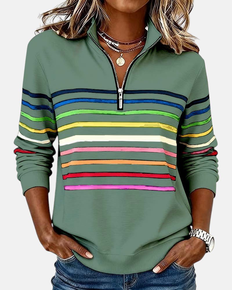 Corinelle - Sweatshirt de meio fecho às riscas e toque suave