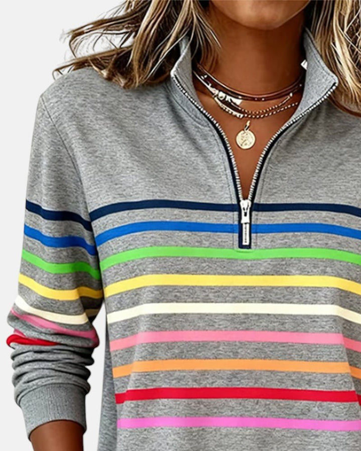 Corinelle - Sweatshirt de meio fecho às riscas e toque suave
