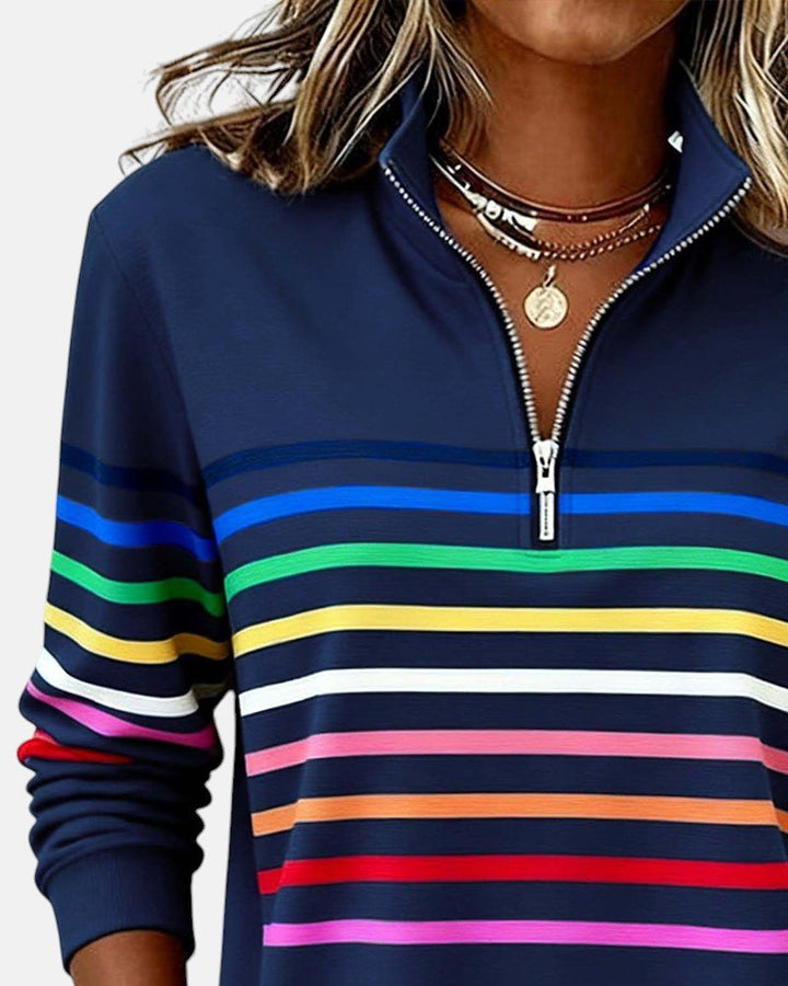 Corinelle - Sweatshirt de meio fecho às riscas e toque suave